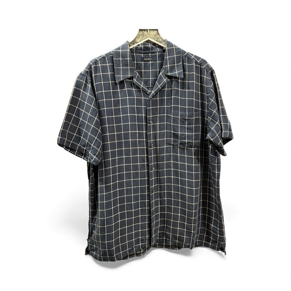 Club Room Navy Checkered Button Down Shirt -L